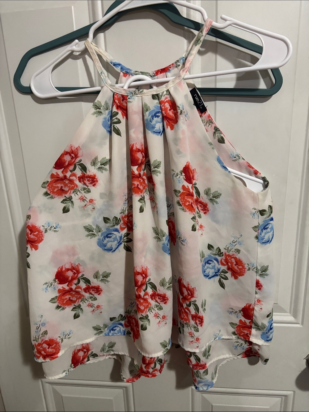 Forever 21 Floral Halter Tank Dress - White with Red & Blue Roses